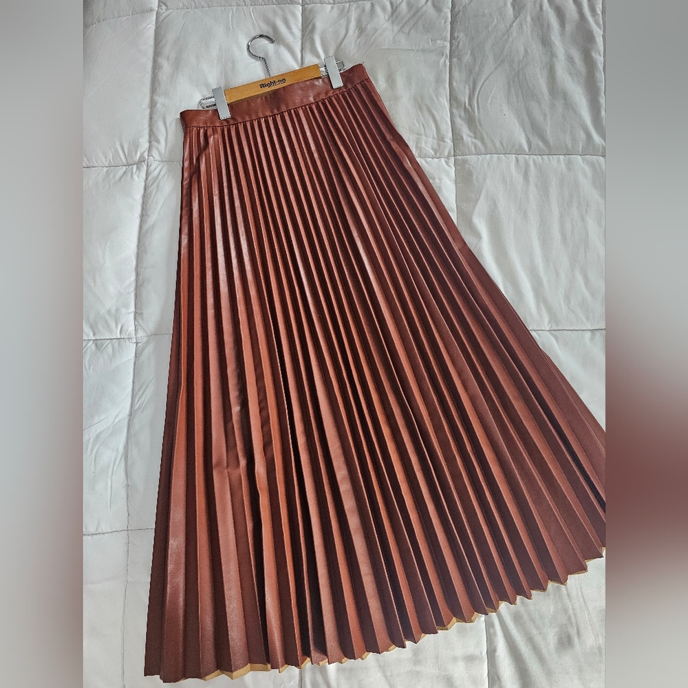 Faux Leather Maxi Accordian Skirt
